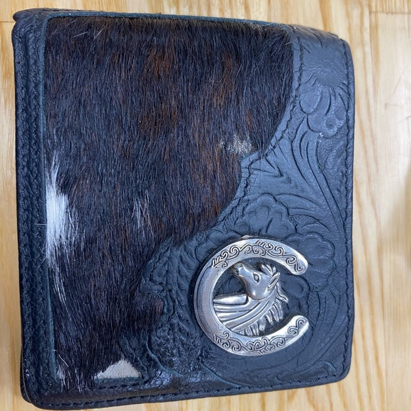 Black Leather Wallet with Silver Accent